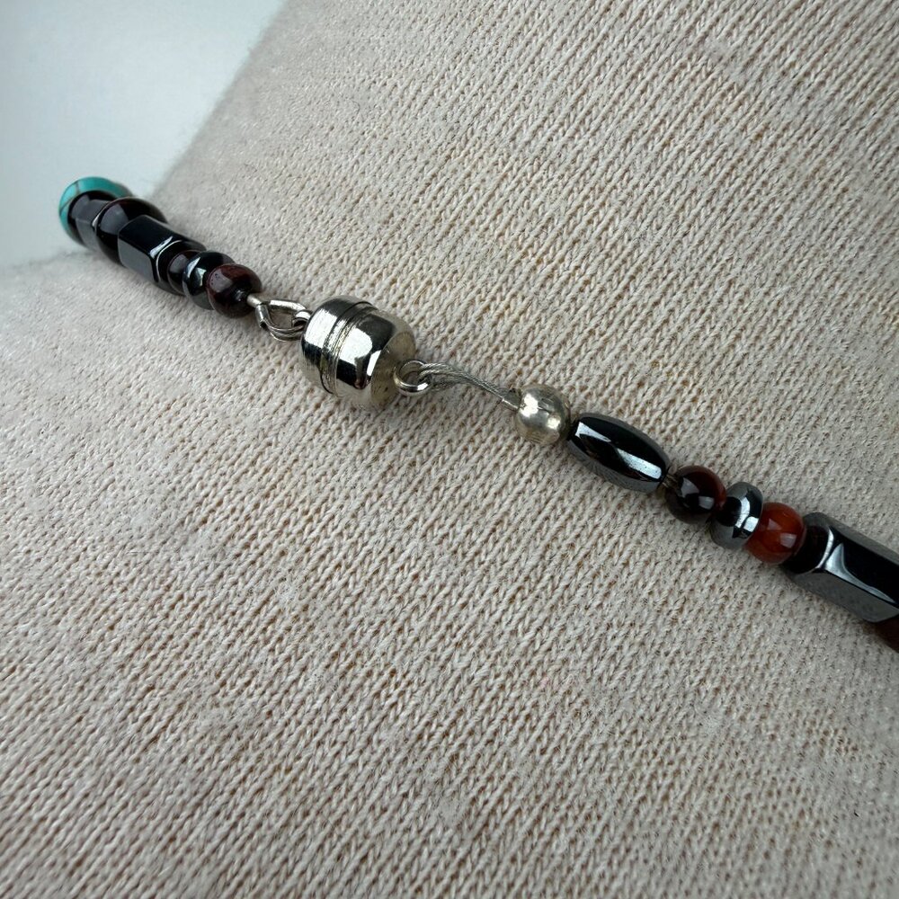 Art Glass, Howlite, Hematite, Tiger's Eye Beaded Necklace 18.5" - Picture 6 of 6